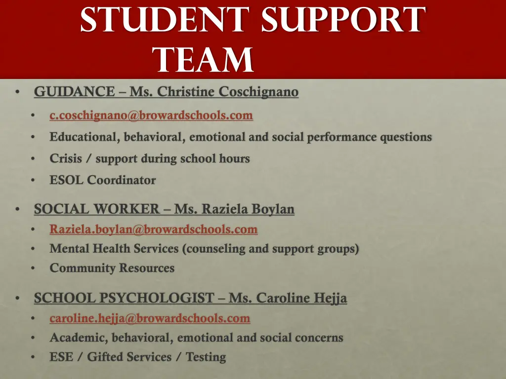 student support team guidance ms christine