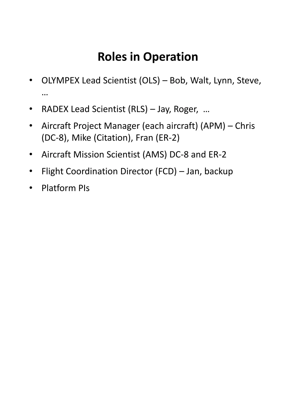 roles in operation