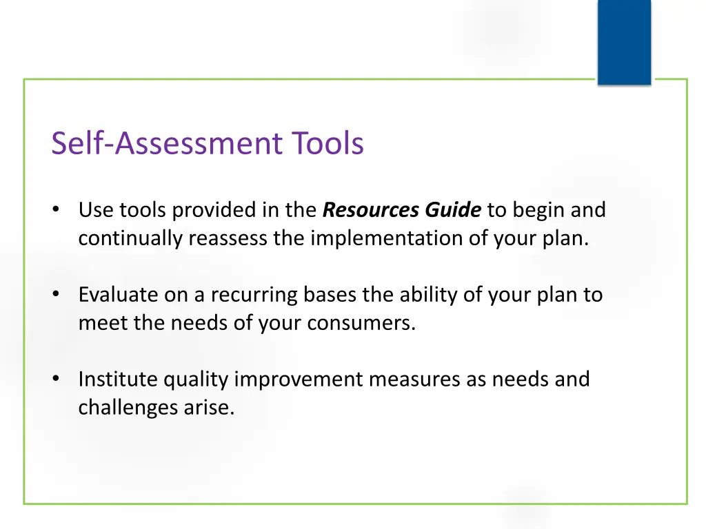 self assessment tools