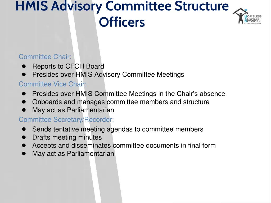 hmis advisory committee structure officers