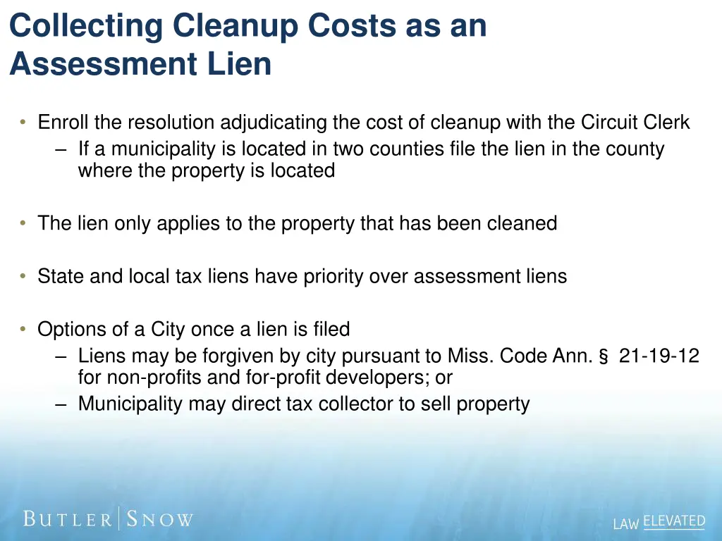 collecting cleanup costs as an assessment lien