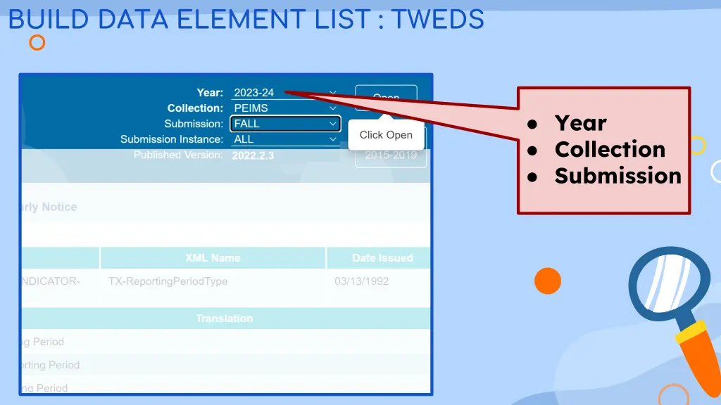 build data element list tweds