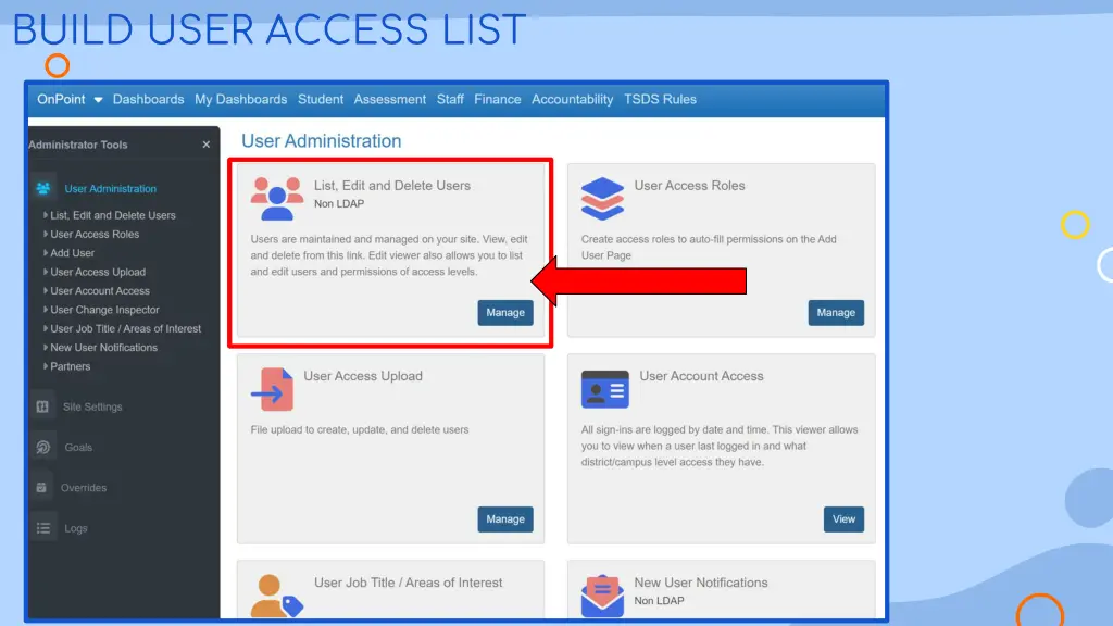 build user access list 1