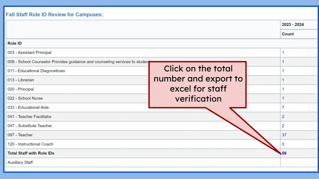 click on the total number and export to excel