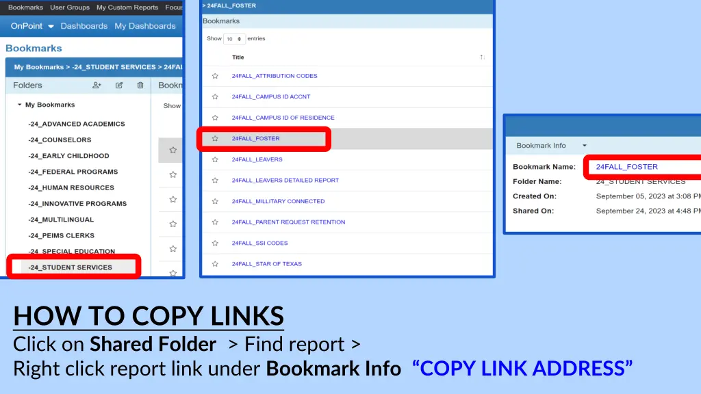 how to copy links click on shared folder find