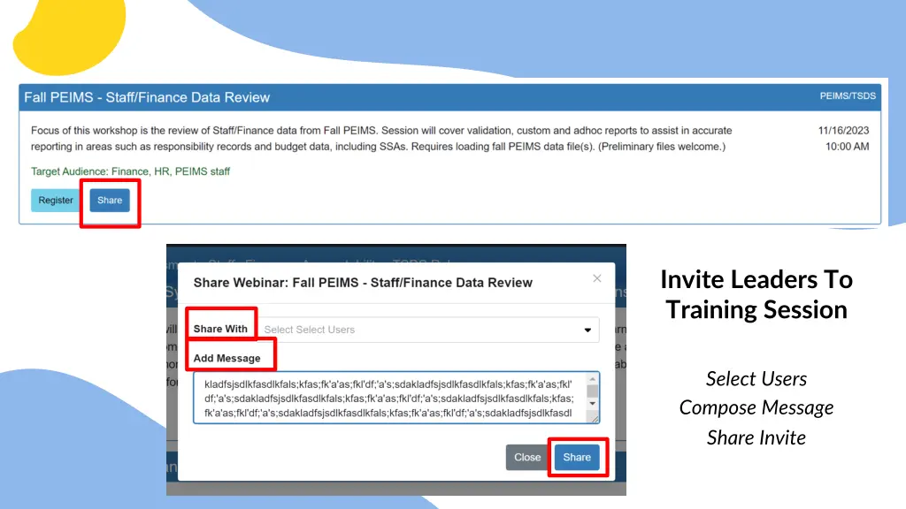 invite leaders to training session
