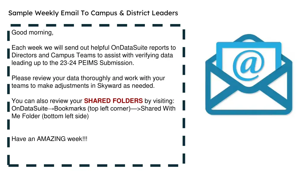 sample weekly email to campus district leaders