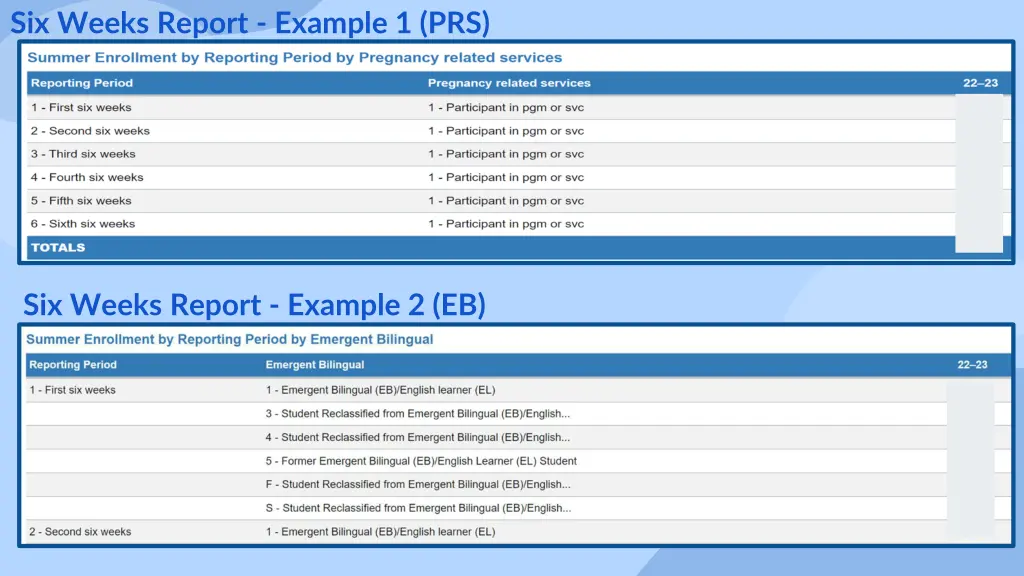 six weeks report example 1 prs