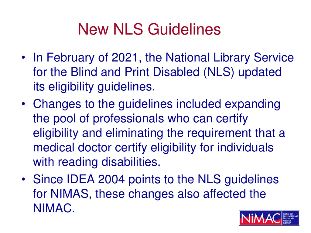 new nls guidelines