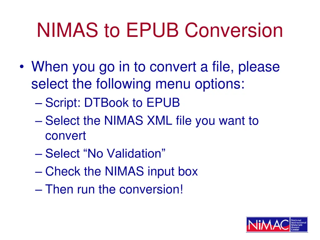nimas to epub conversion