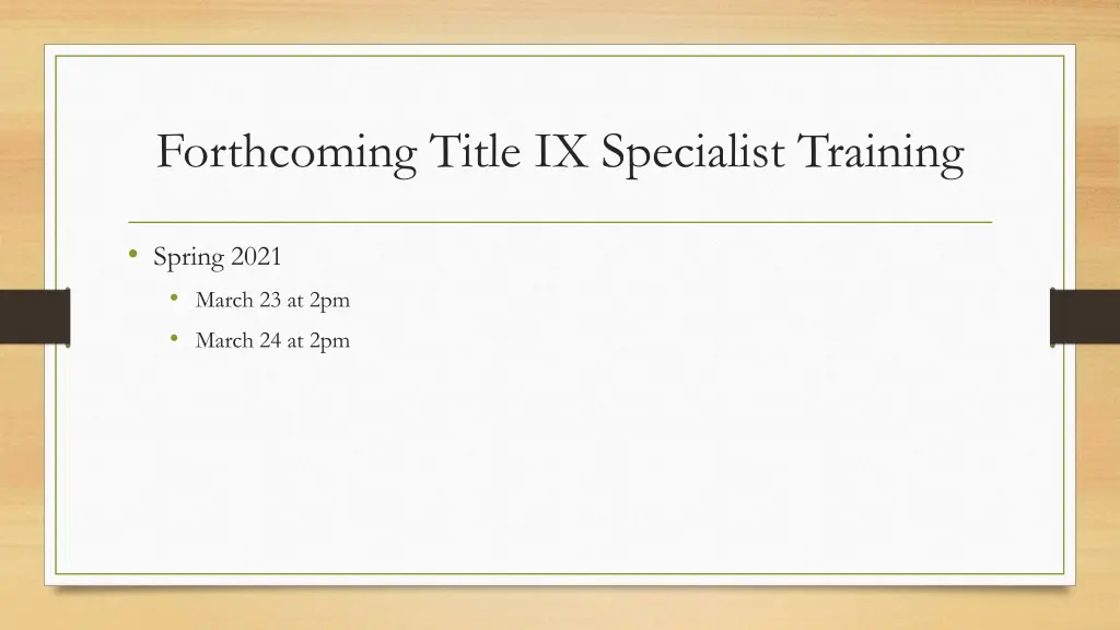 forthcoming title ix specialist training