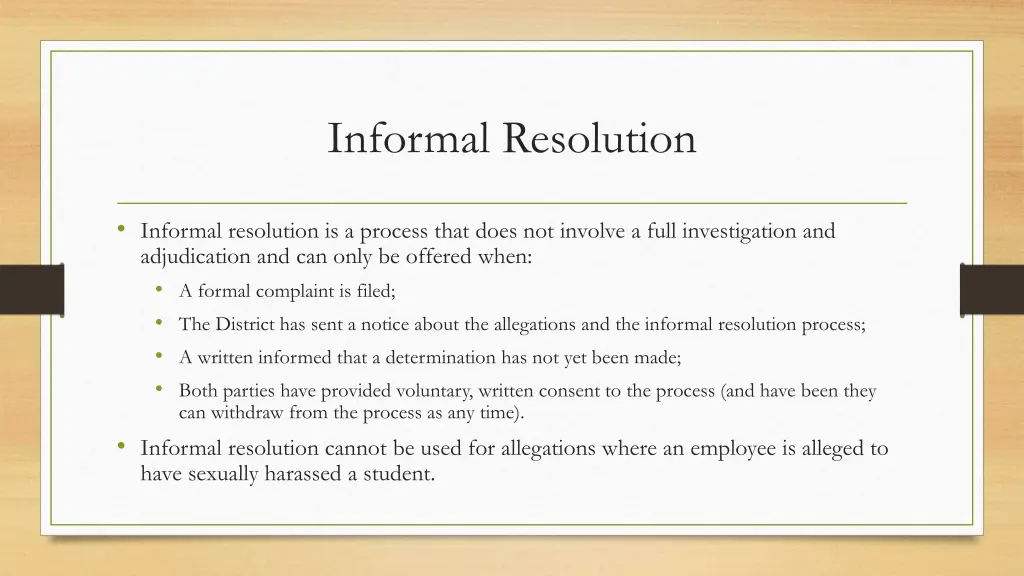 informal resolution