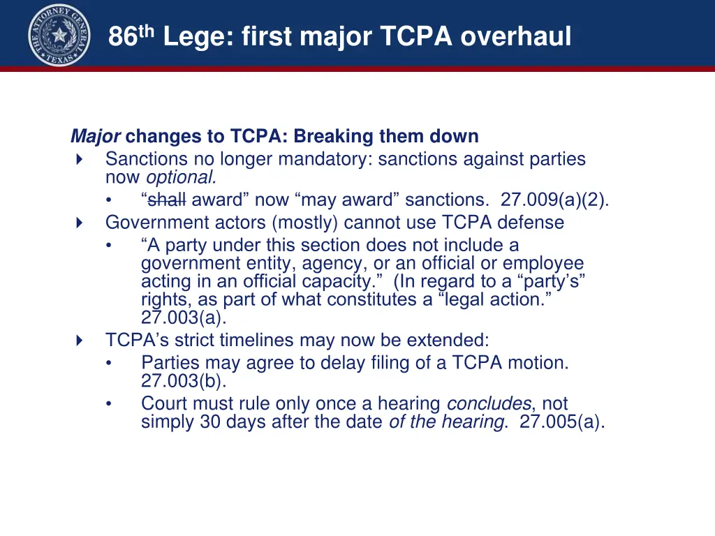 86 th lege first major tcpa overhaul 1