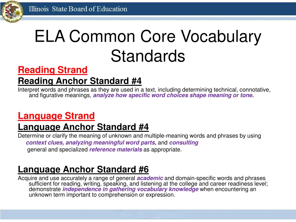 ela common core vocabulary standards reading