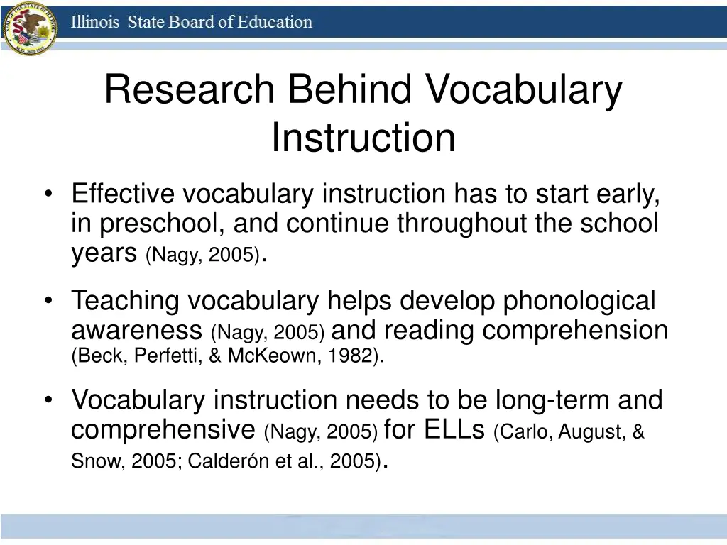 research behind vocabulary instruction