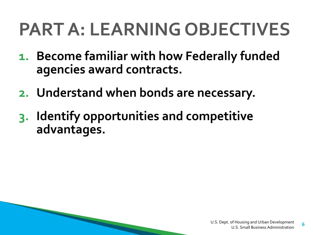 part a learning objectives