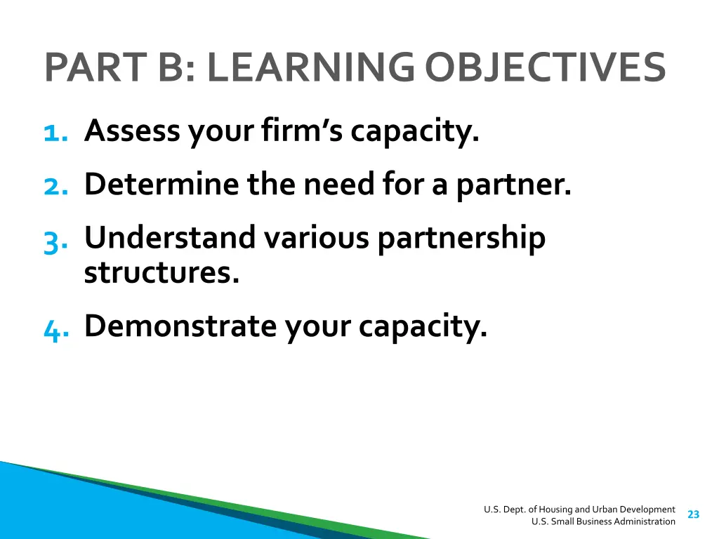 part b learning objectives