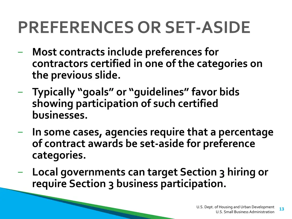 preferences or set aside
