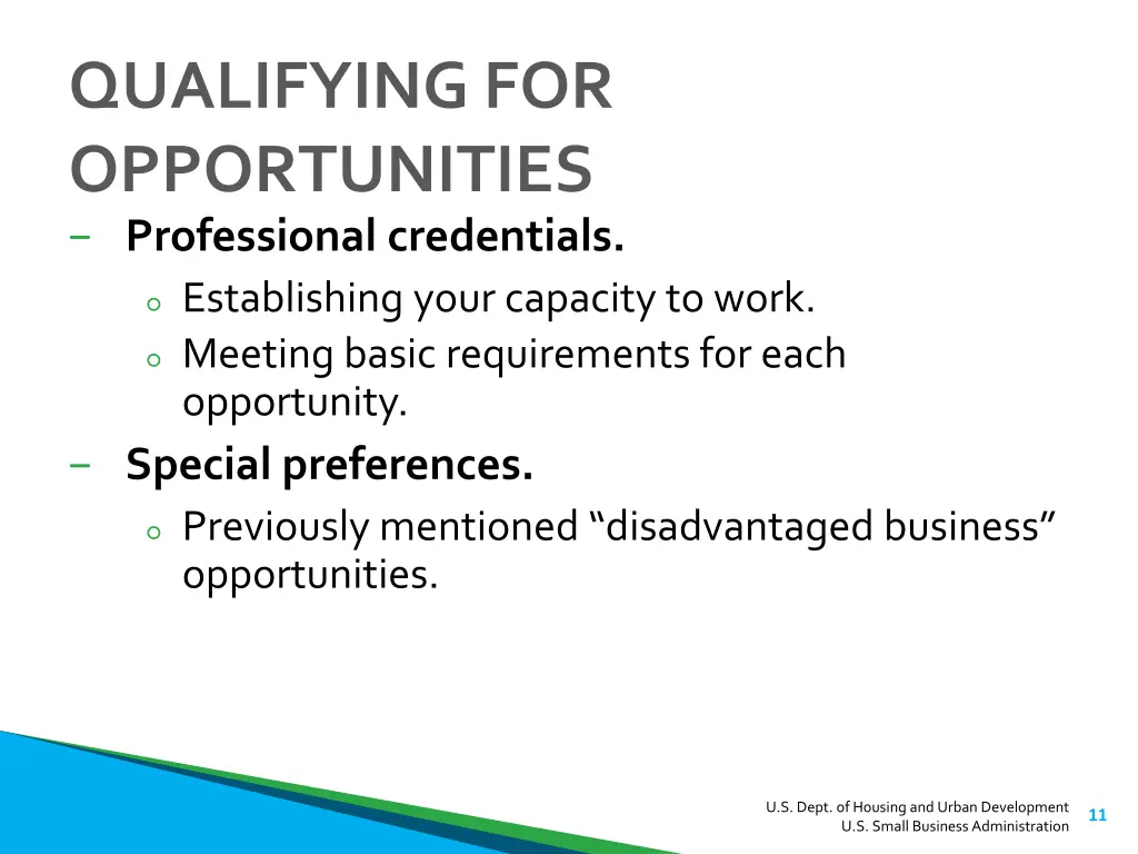 qualifying for opportunities professional