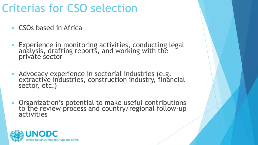 criterias for cso selection