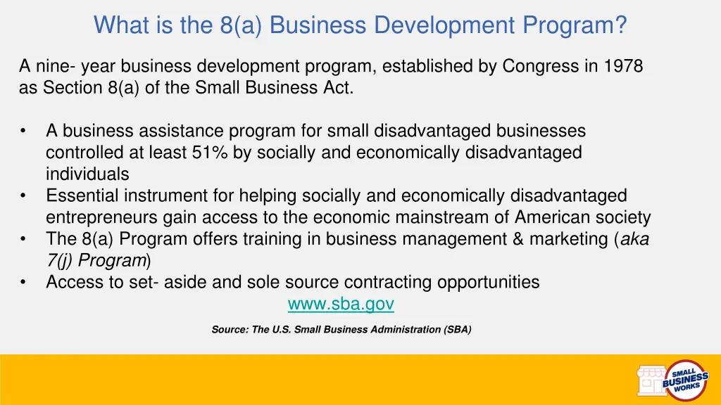 what is the 8 a business development program