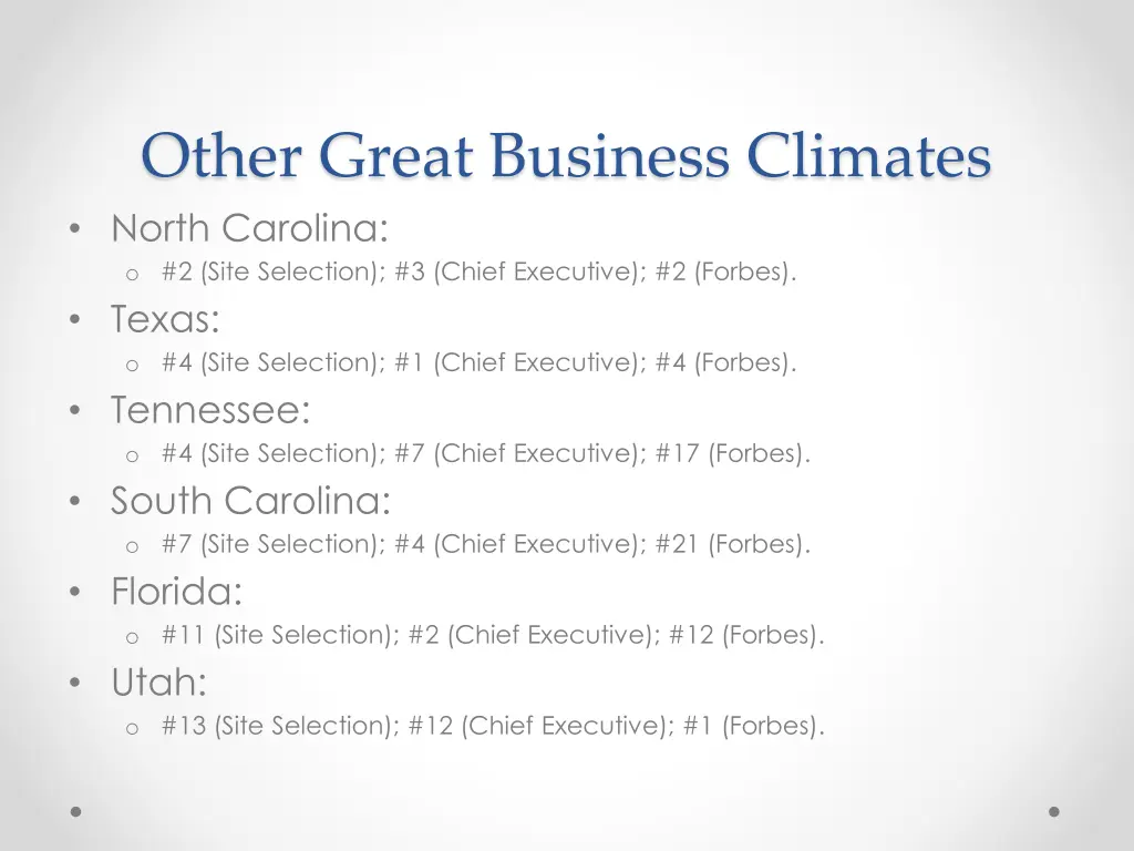 other great business climates north carolina