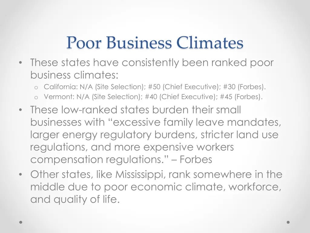 poor business climates these states have