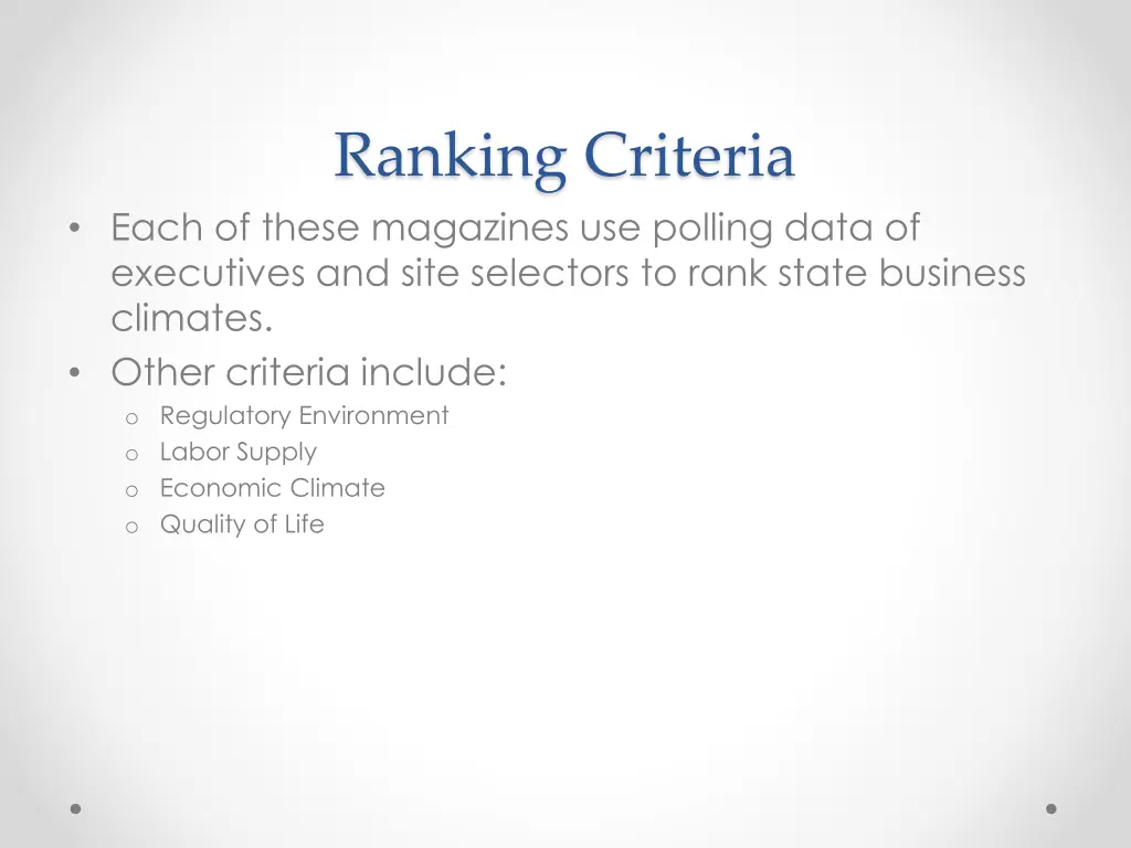ranking criteria