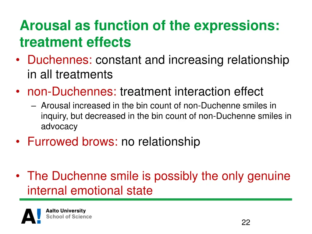 arousal as function of the expressions treatment
