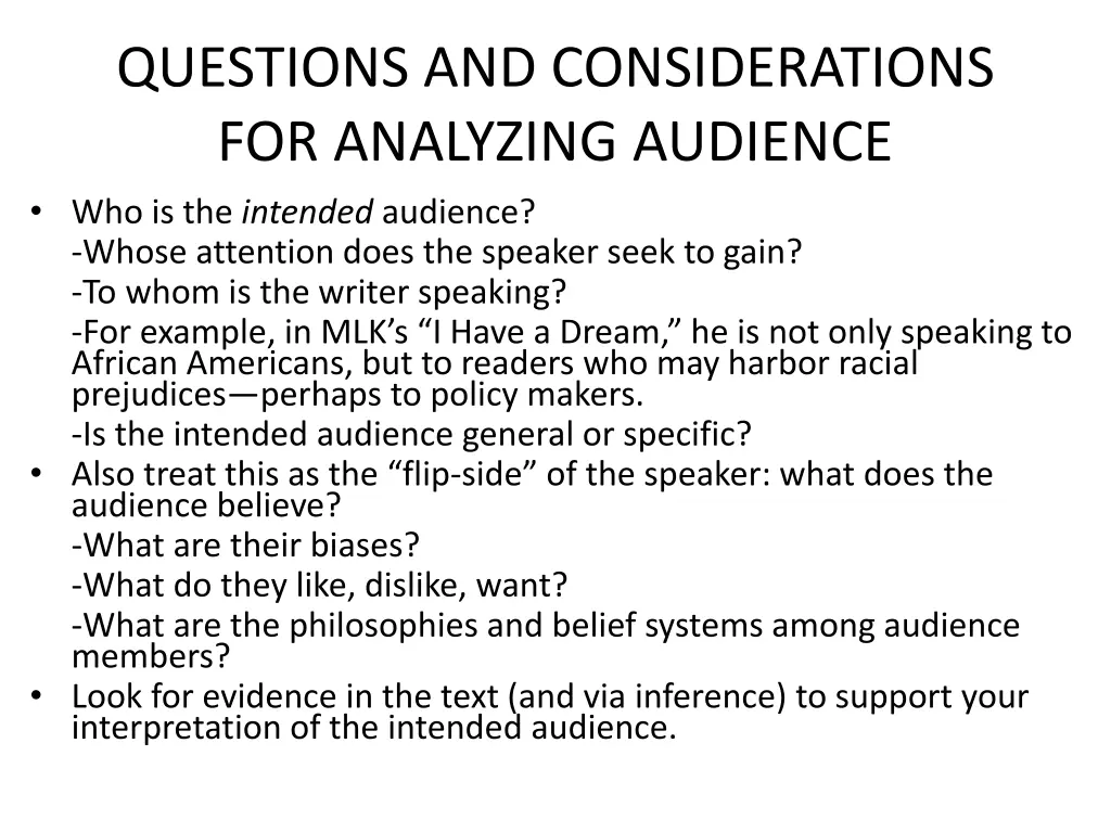 questions and considerations for analyzing