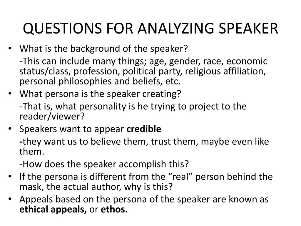 questions for analyzing speaker what