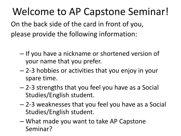 welcome to ap capstone seminar on the back side