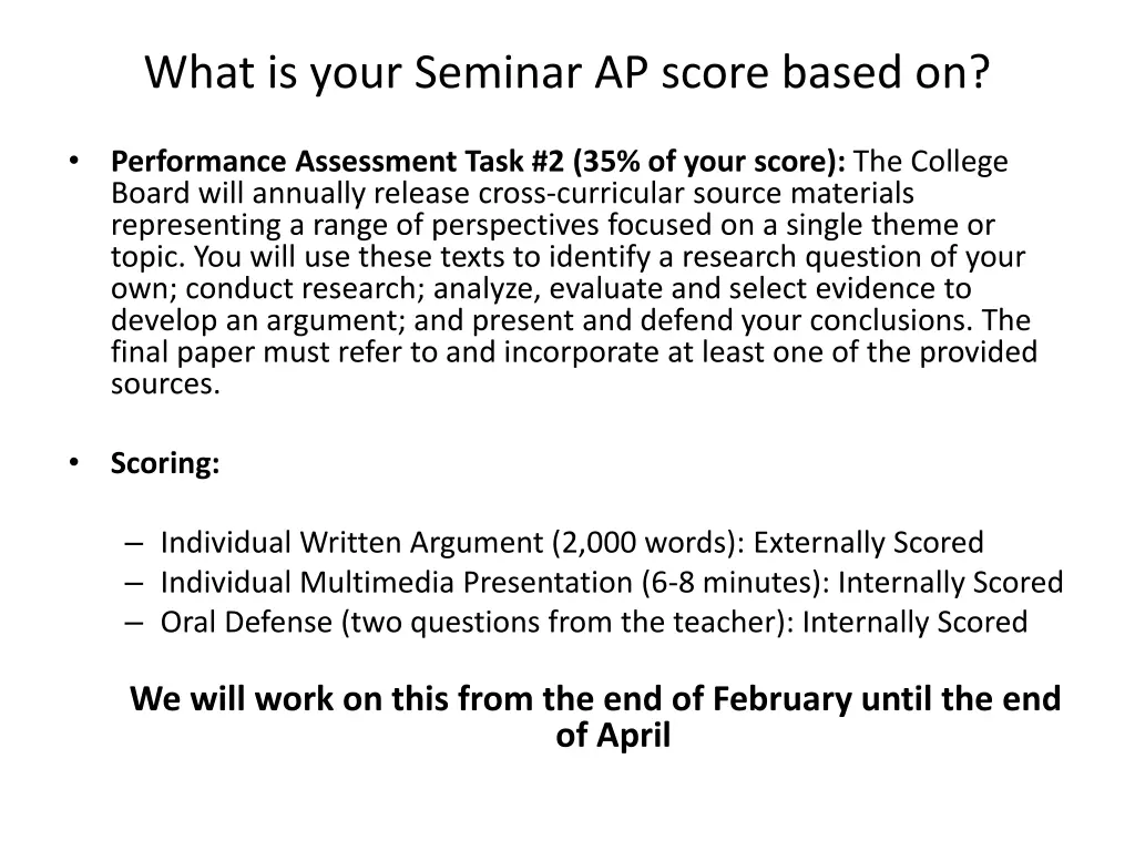 what is your seminar ap score based on 1