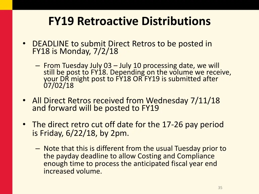 fy19 retroactive distributions