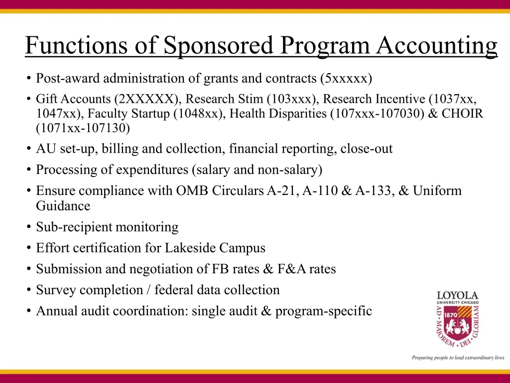 functions of sponsored program accounting