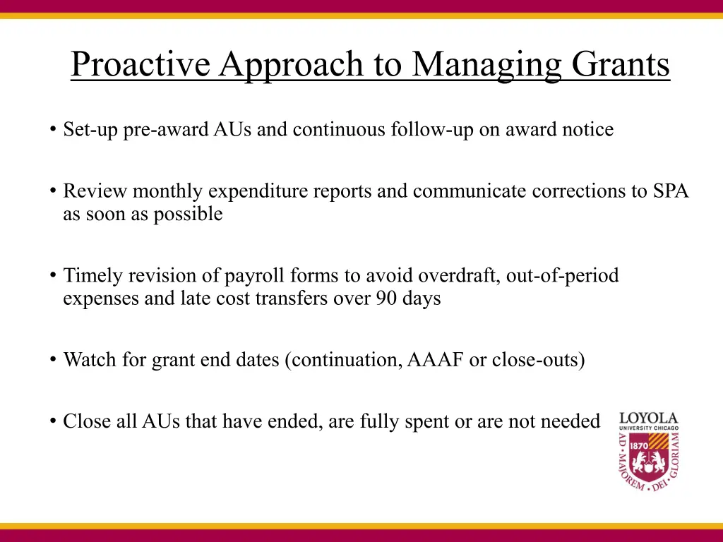 proactive approach to managing grants