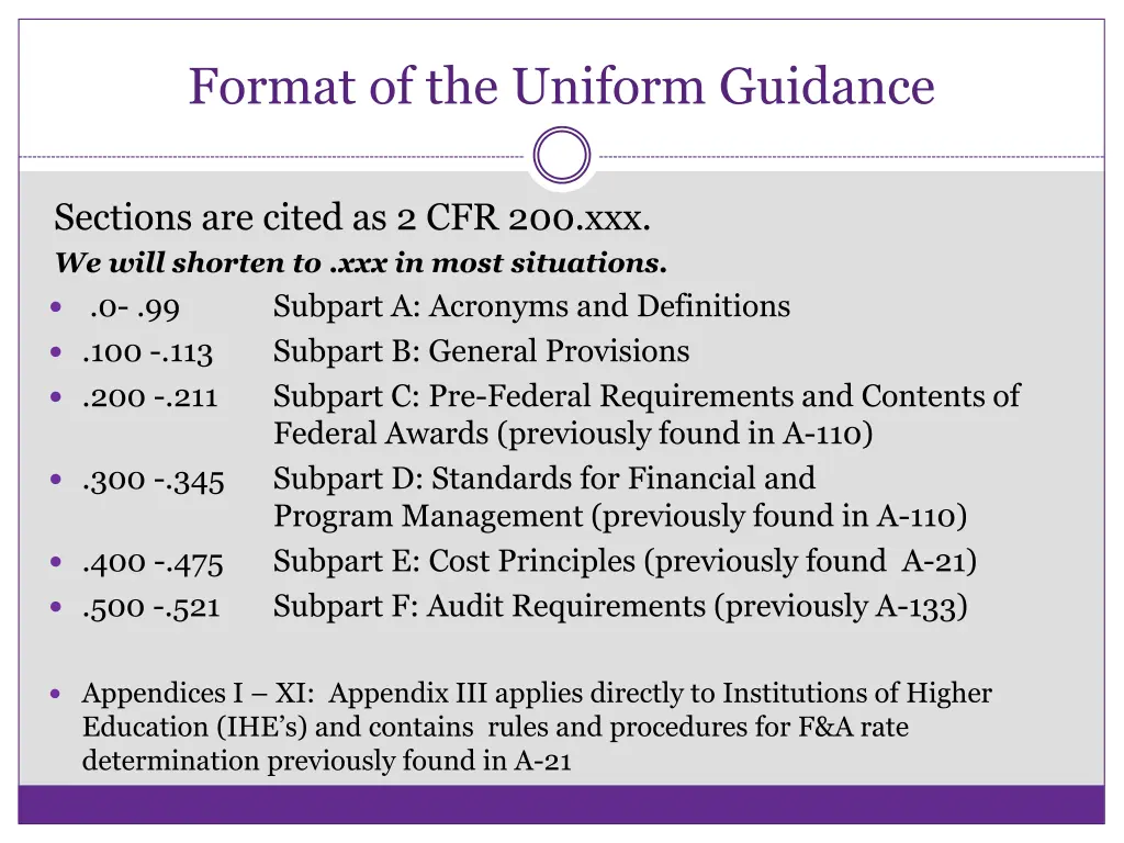 format of the uniform guidance