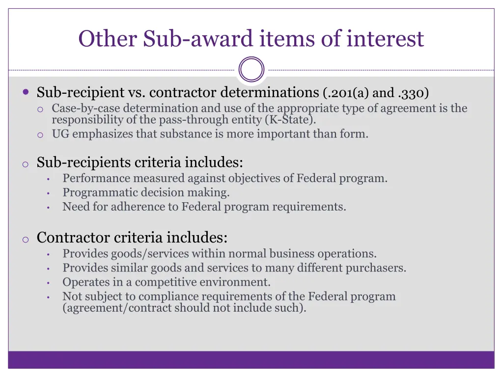 other sub award items of interest