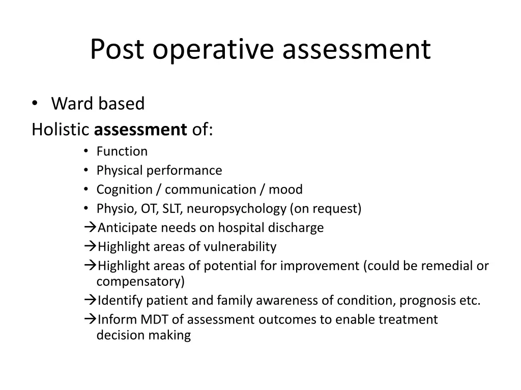 post operative assessment