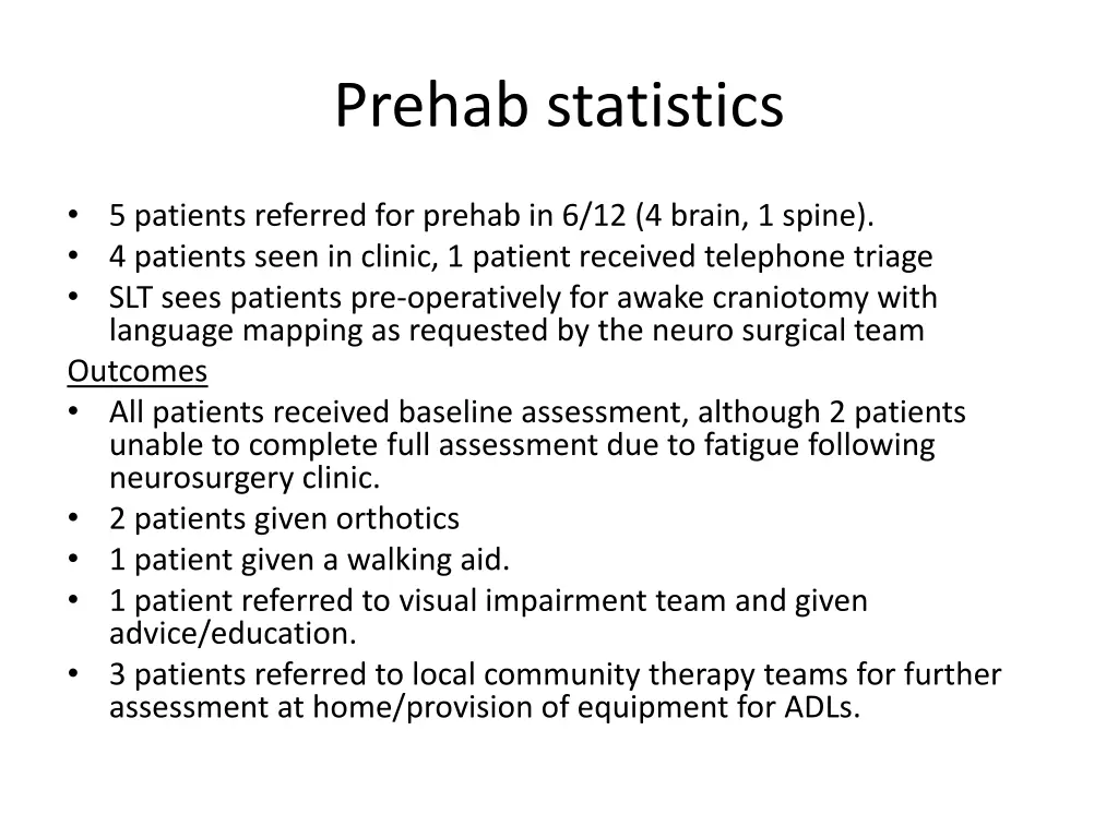 prehab statistics