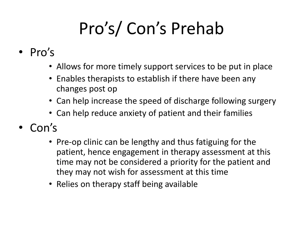 pro s con s prehab