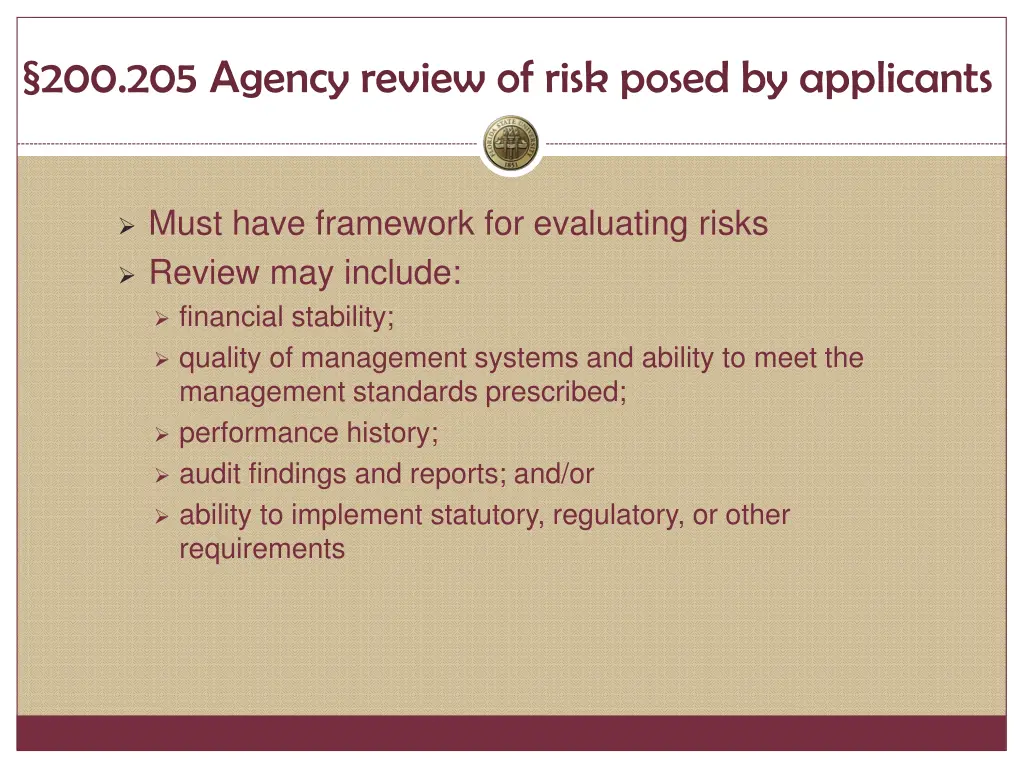 200 205 agency review of risk posed by applicants