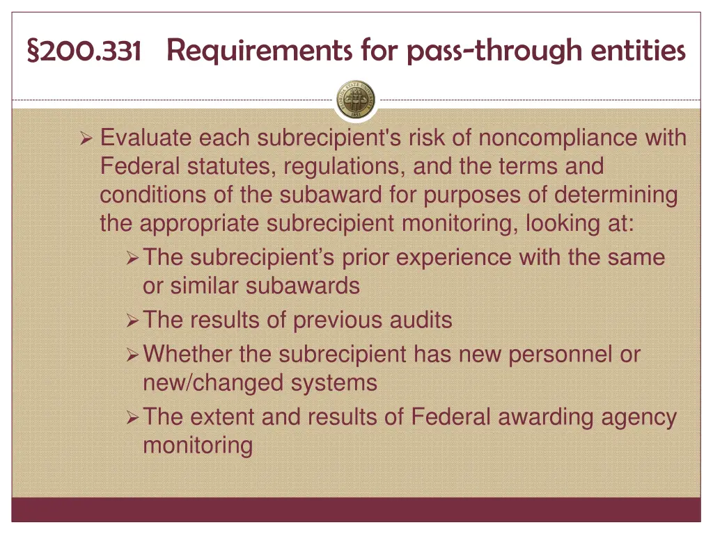 200 331 requirements for pass through entities