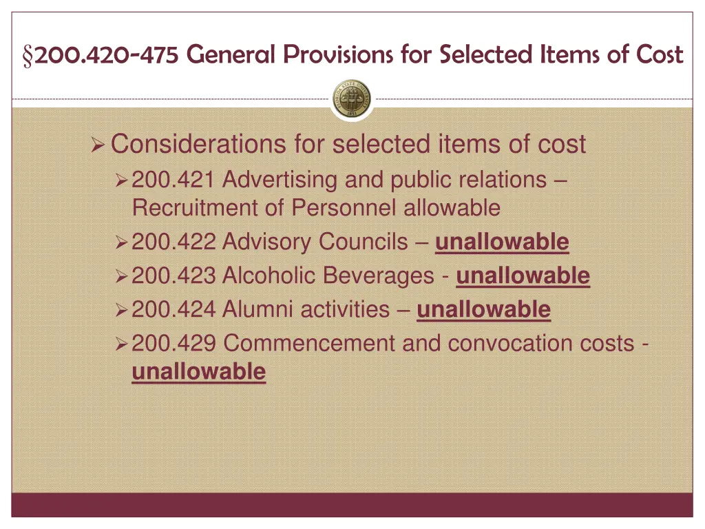 200 420 475 general provisions for selected items