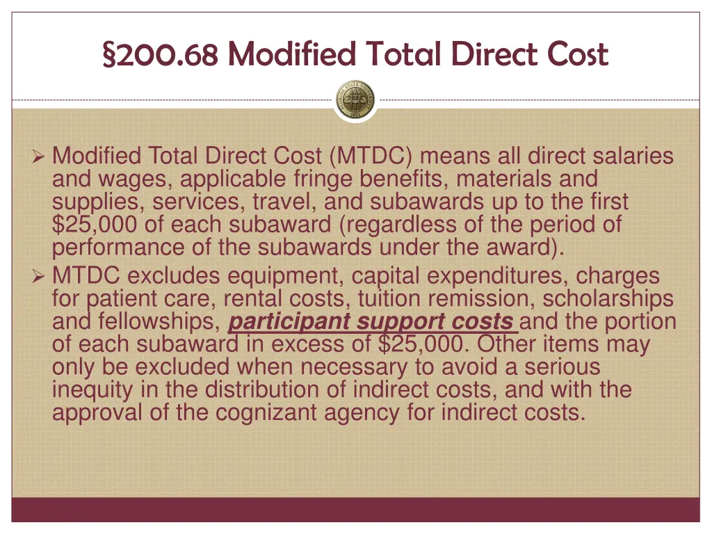 200 68 modified total direct cost