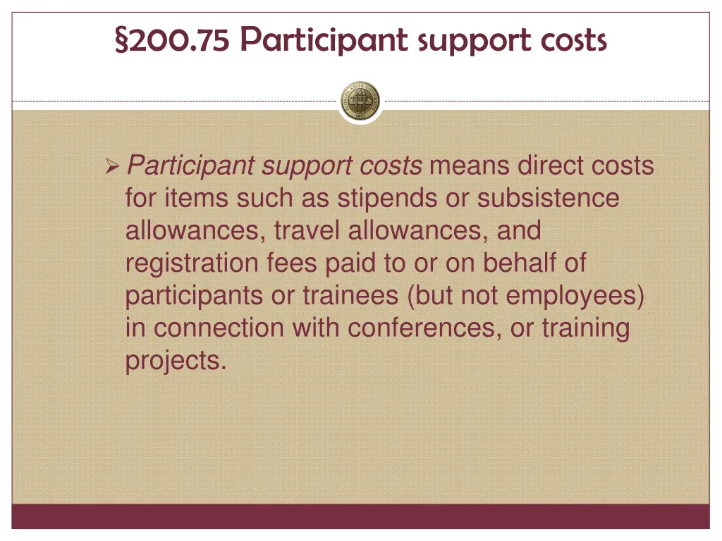 200 75 participant support costs