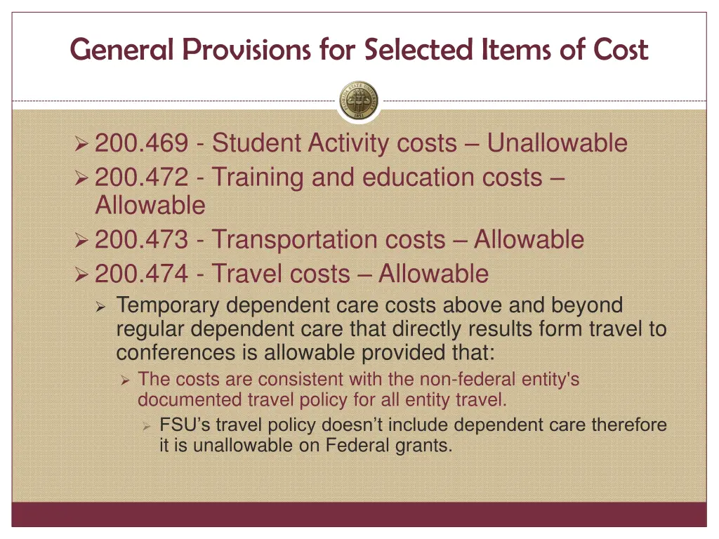 general provisions for selected items of cost