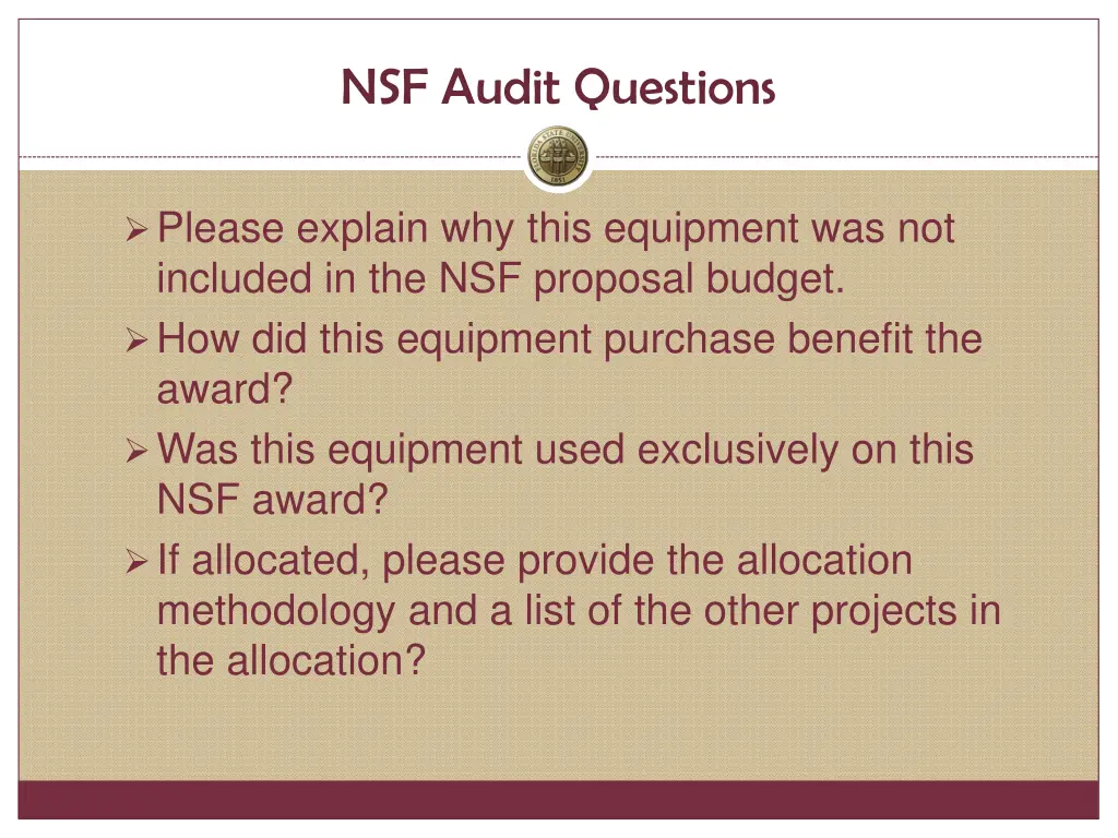nsf audit questions 1