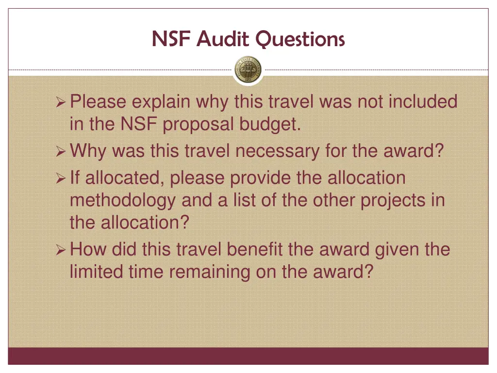 nsf audit questions 2
