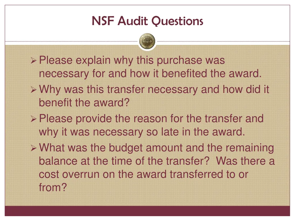 nsf audit questions